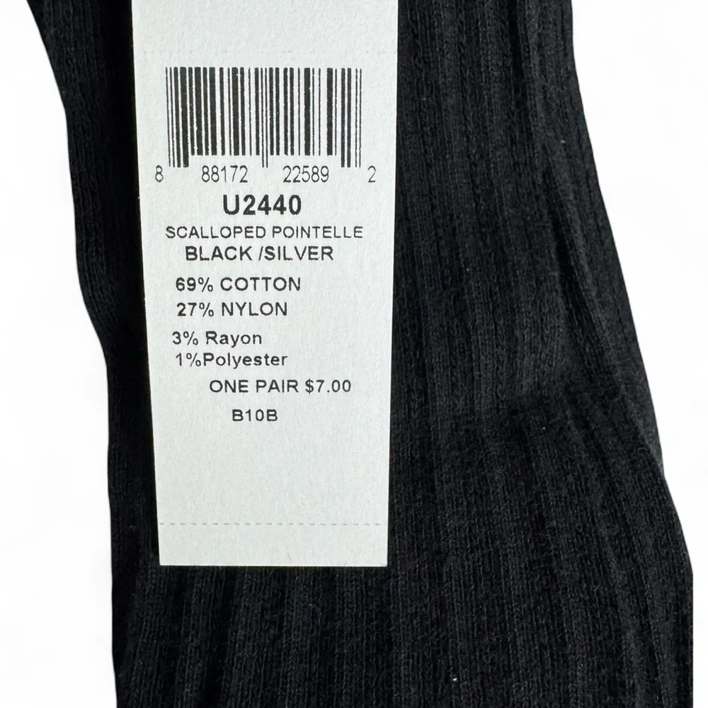 Hue Black Scalloped Pointelle with Silver Tip Socks Womens‎ One Size Fits Most